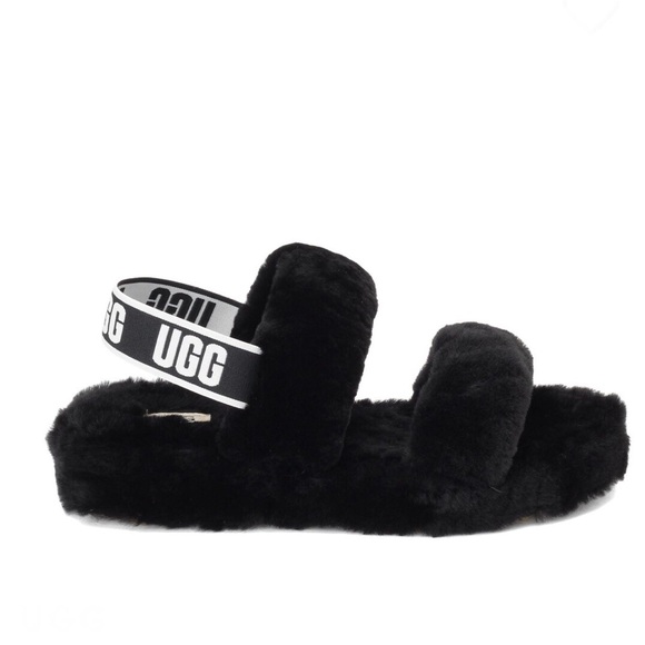 UGG Oh Yeah Slides, Black & White, Size 6 Like New - Picture 3 of 5